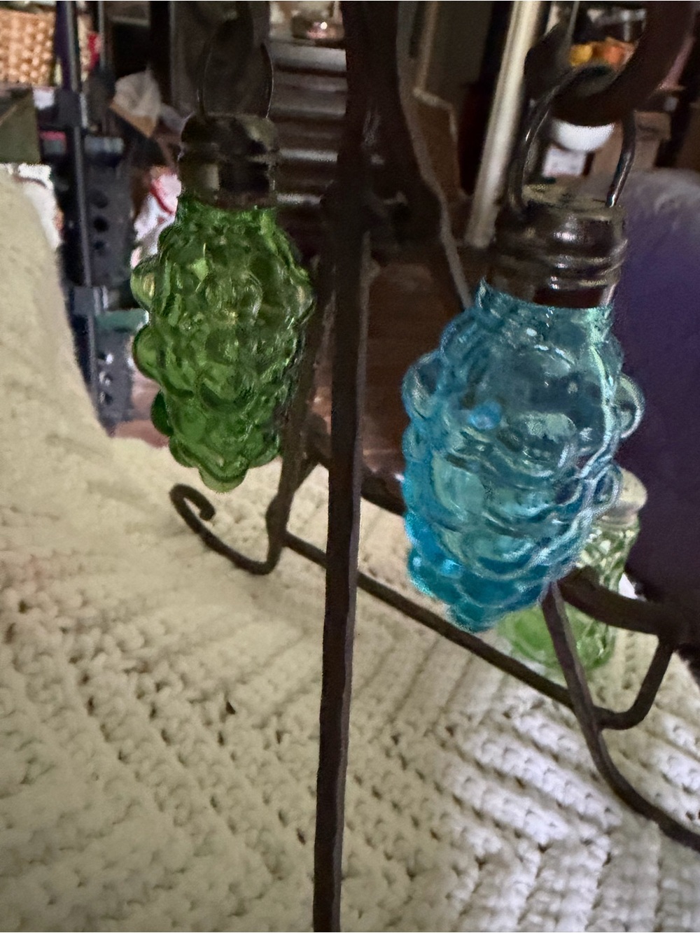 Vintage Glass Salt & Pepper Shakers - Blue and Green